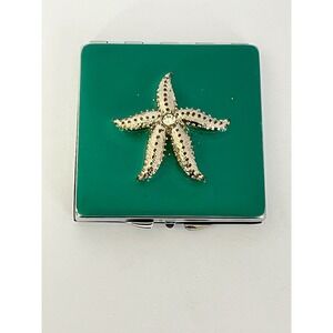 Papyrus Compact Mirror  Green Starfish Rhinestone Enamel Square Dual